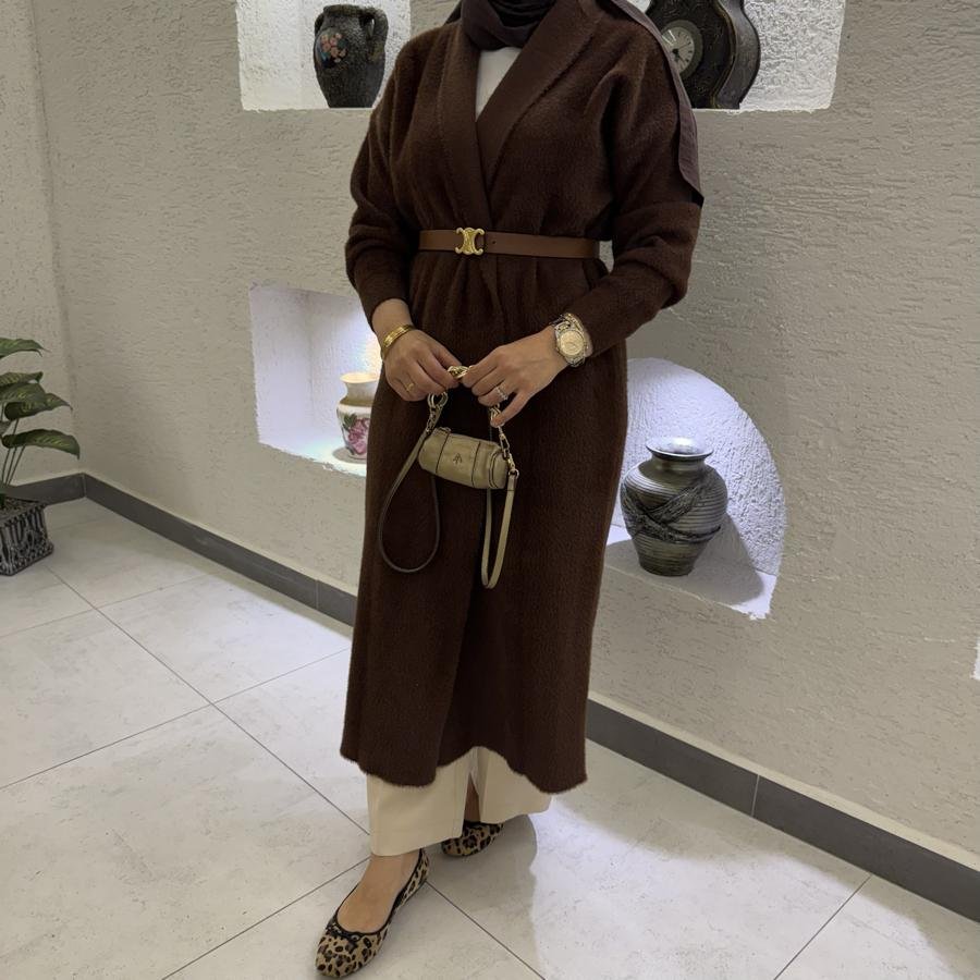 Şal yaka tam boy Angora hırka /kahverengi - Görsel 2