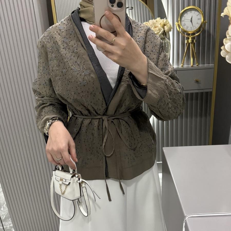 İpek tensel kimono/haki - Görsel 2