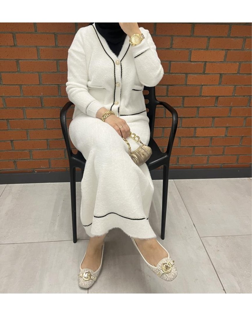 Angora triko etekli takım(ekru)