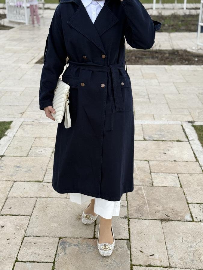 Denim trençkot /lacivert - Görsel 3