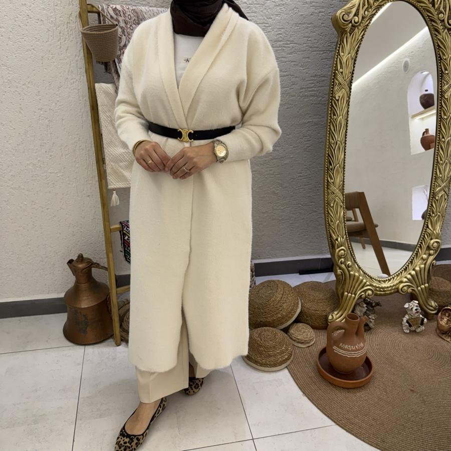 Şal yaka Angora hırka /ekru - Görsel 2