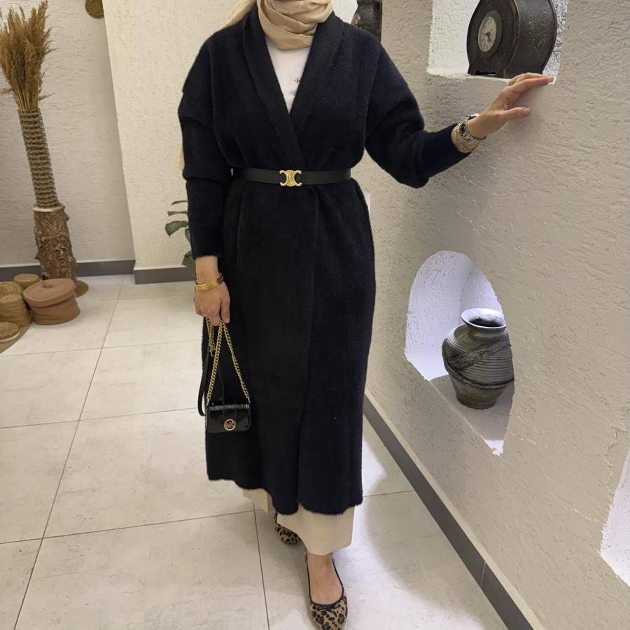 Şal yaka tam boy Angora hırka /siyah - Görsel 2