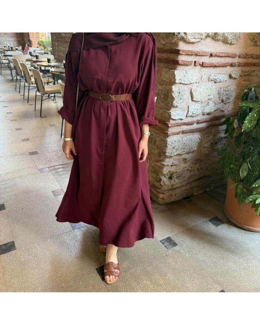 Tensel gömlek elbise (bordo)