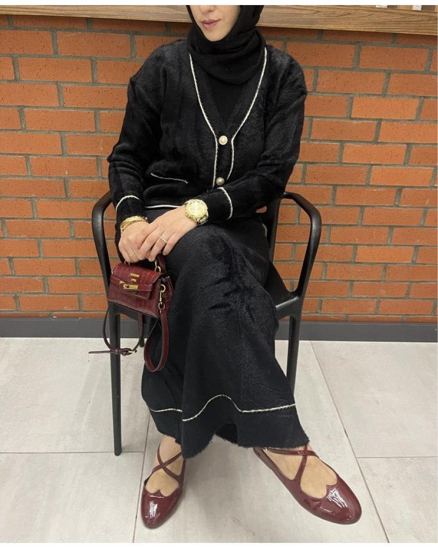 Angora triko etekli takım (siyah)