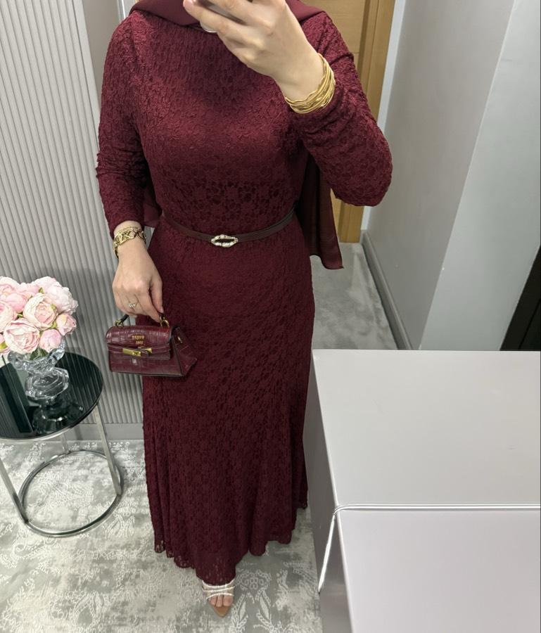 Dantel elbise/bordo - Görsel 2