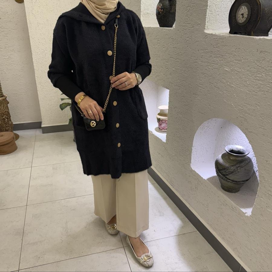 Kapüşon detaylı Angora hırka /siyah - Görsel 2