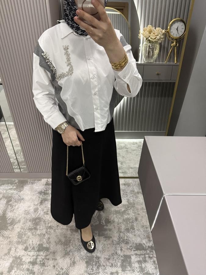 Taşlı twst gömlek /beyaz - Görsel 3