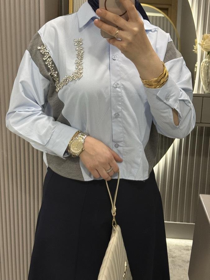 Taşlı twst gömlek/mavi - Görsel 2