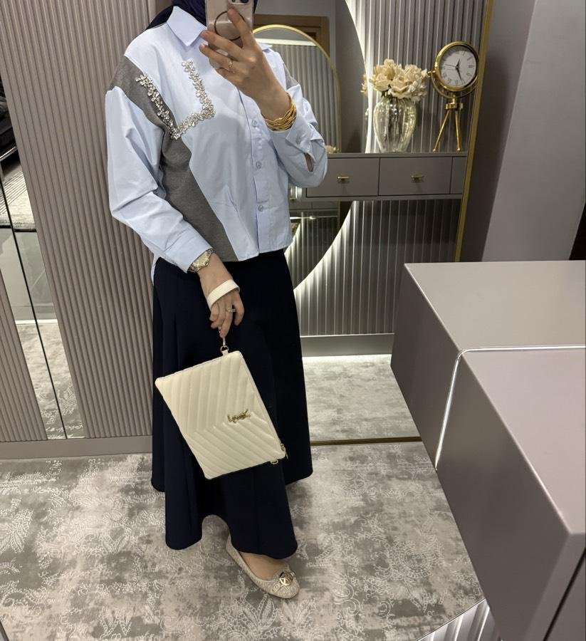 Taşlı twst gömlek/mavi - Görsel 3