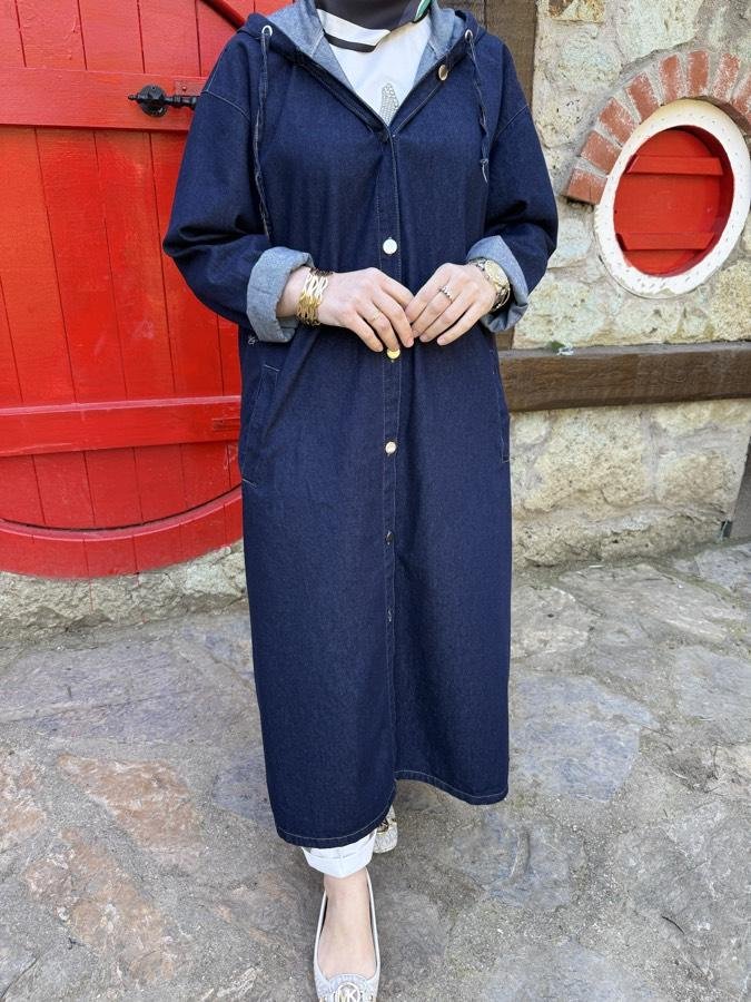 Kapüşonlu kot kap/lacivert - Görsel 2