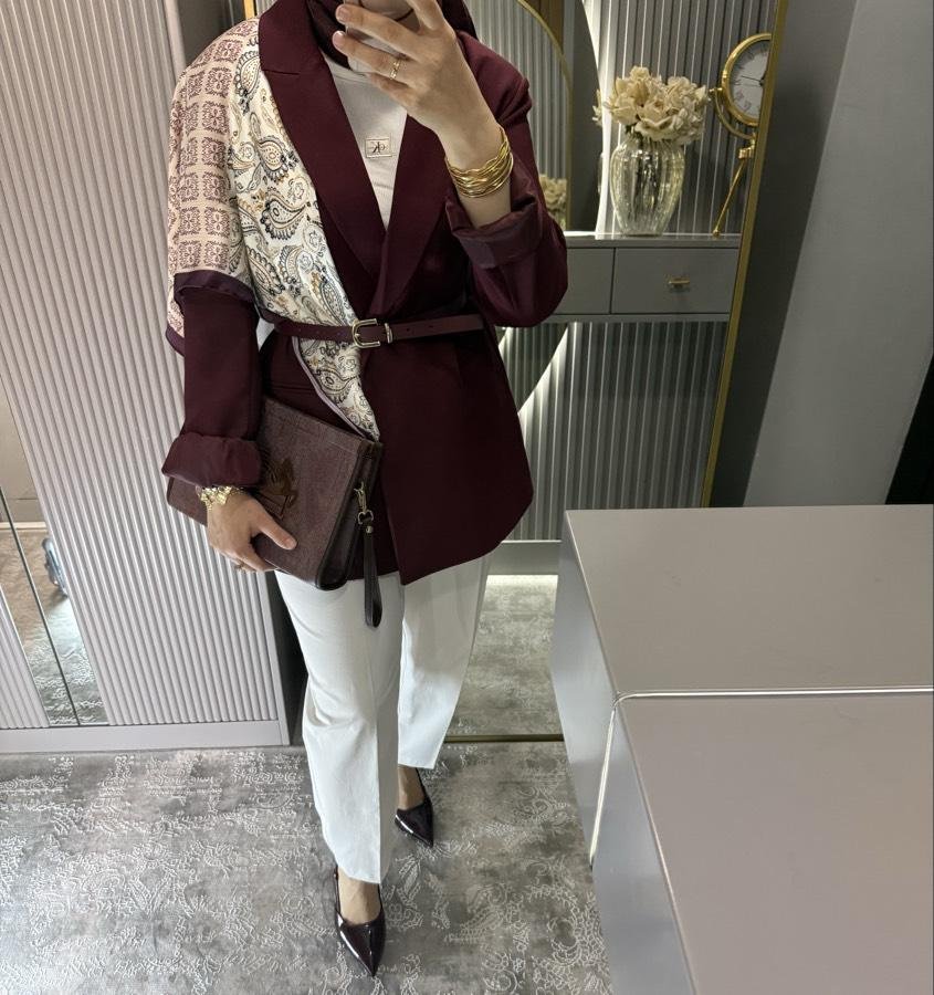 Eşarp detaylı Blazer ceket/bordo - Görsel 2