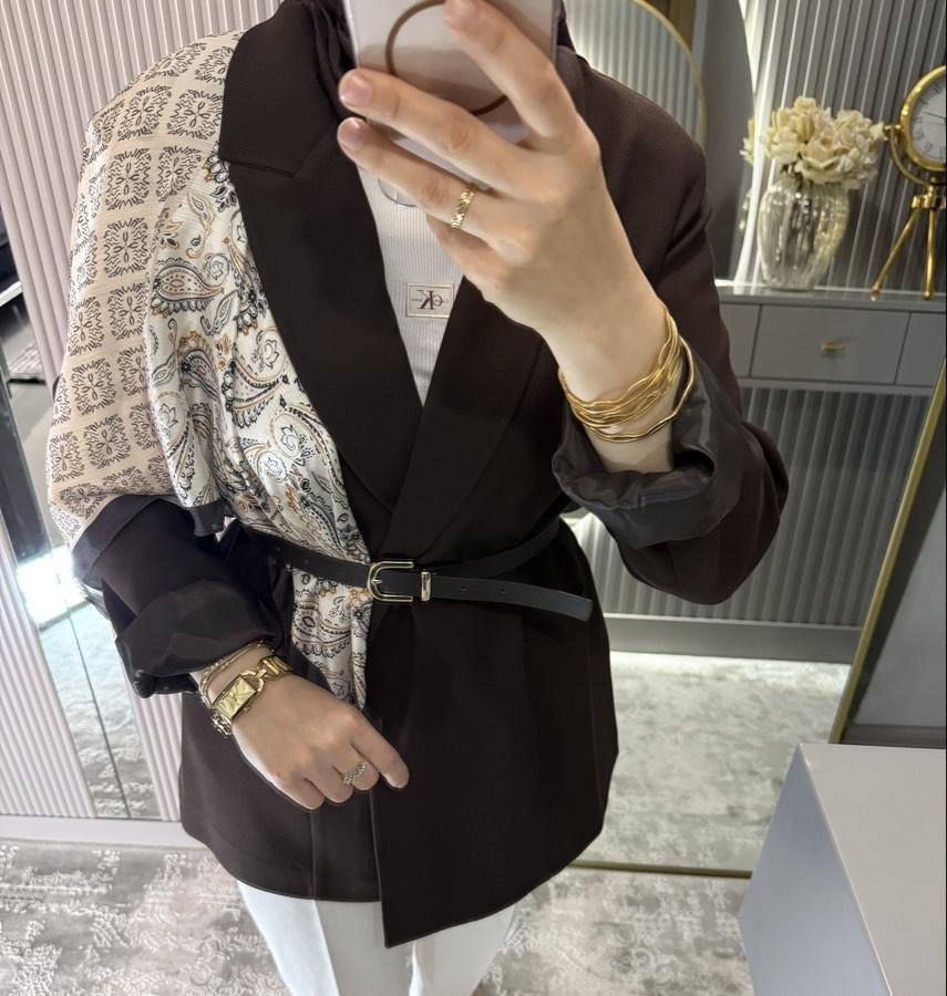 Eşarp detaylı Blazer ceket /acıkahve - Görsel 2