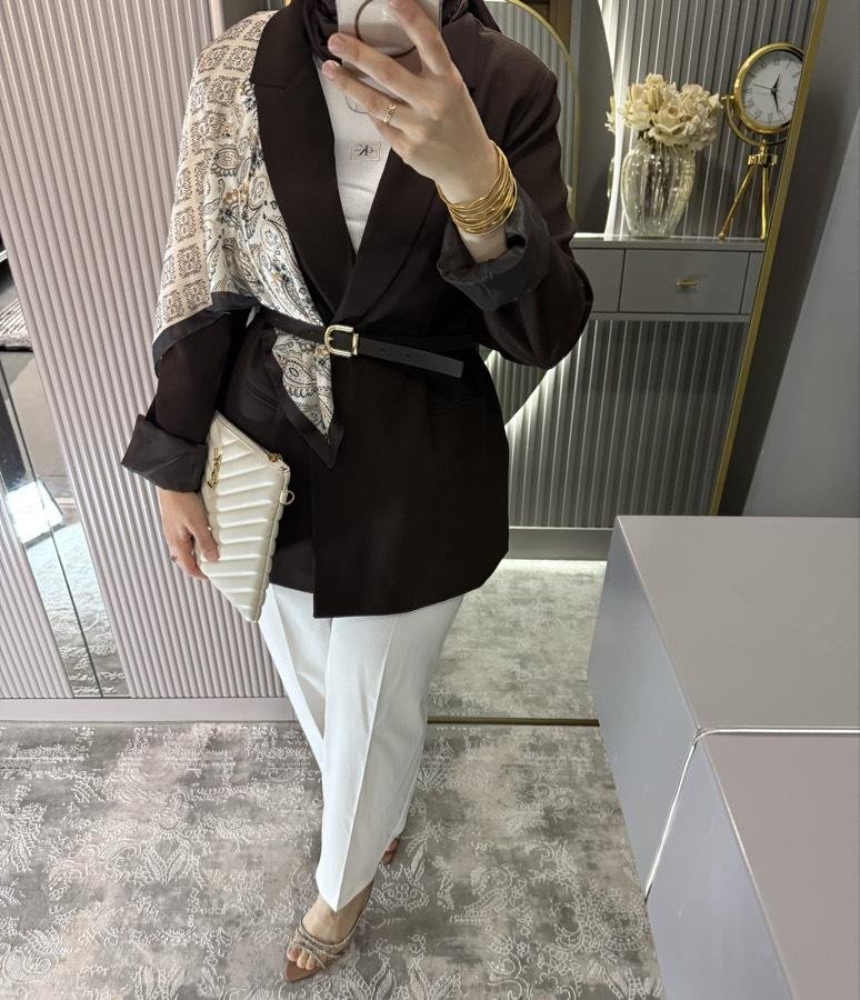 Eşarp detaylı Blazer ceket /acıkahve - Görsel 3