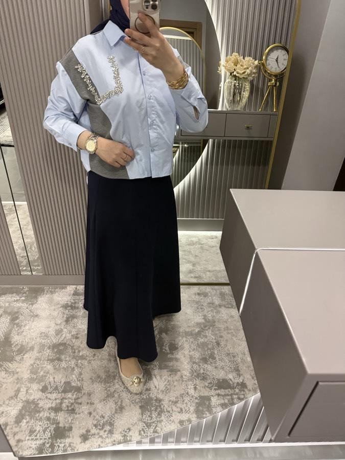 Parçalı krep etek /lacivert - Görsel 2