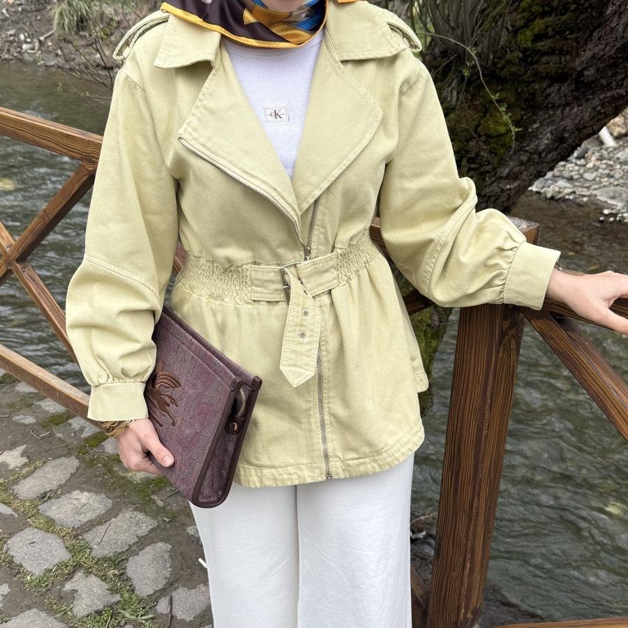 Denim roze ceket/açık sarı - Görsel 2