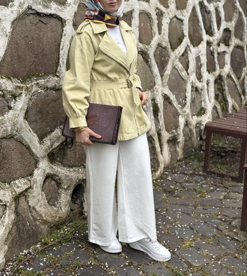 Denim roze ceket/açık sarı - Görsel 3