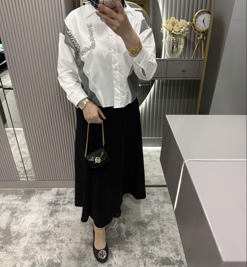 Taşlı twst gömlek /beyaz - Görsel 2