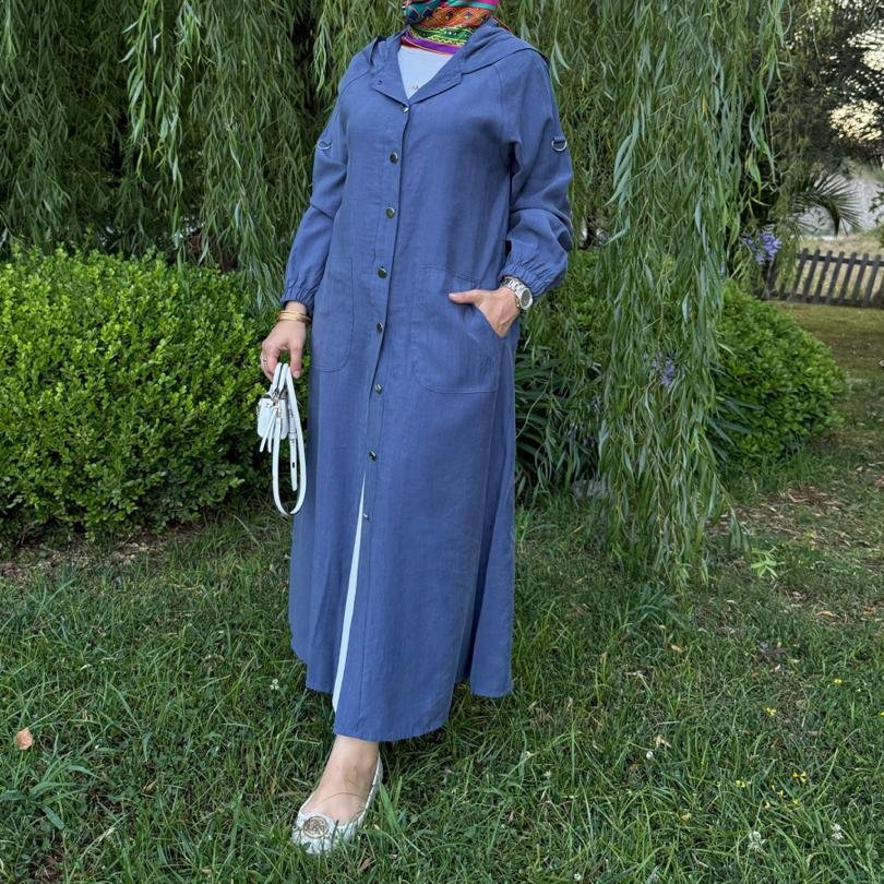 Lyocell tam boy kap (indigo) - Görsel 3