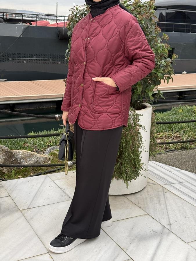 Kapitone ceket/bordo - Görsel 3