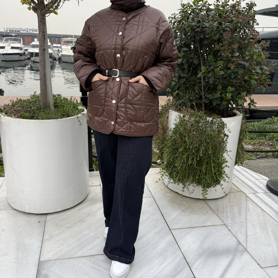 Kapitone mont/ kahverengi - Görsel 2