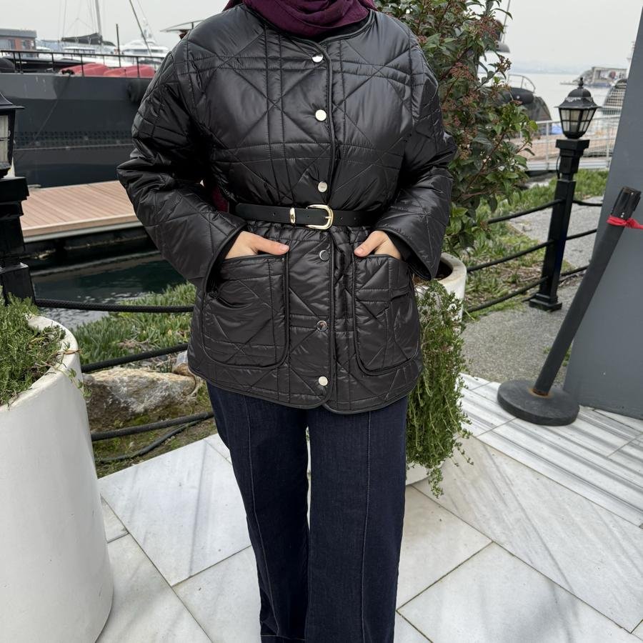 Kapitone mont /siyah - Görsel 2