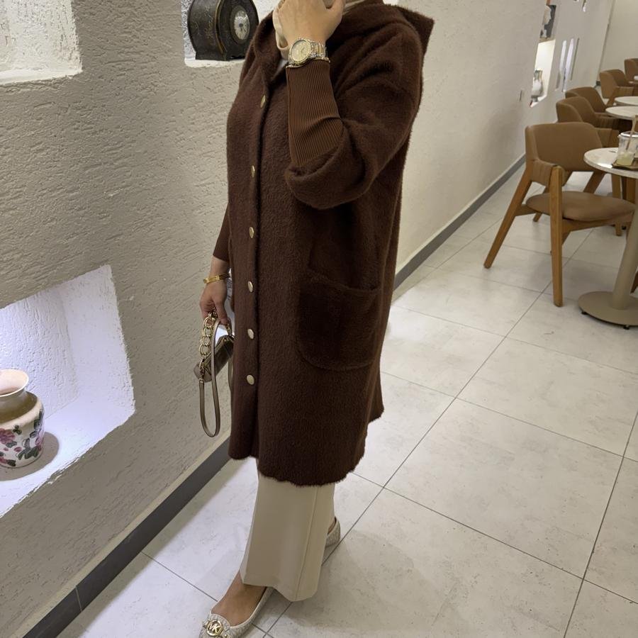 Kapüşon detaylı Angora hırka /kahverengi - Görsel 2