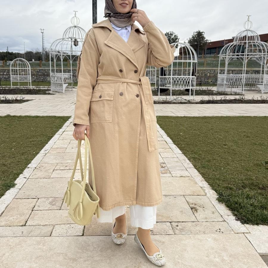Denim trençkot/bej - Görsel 2