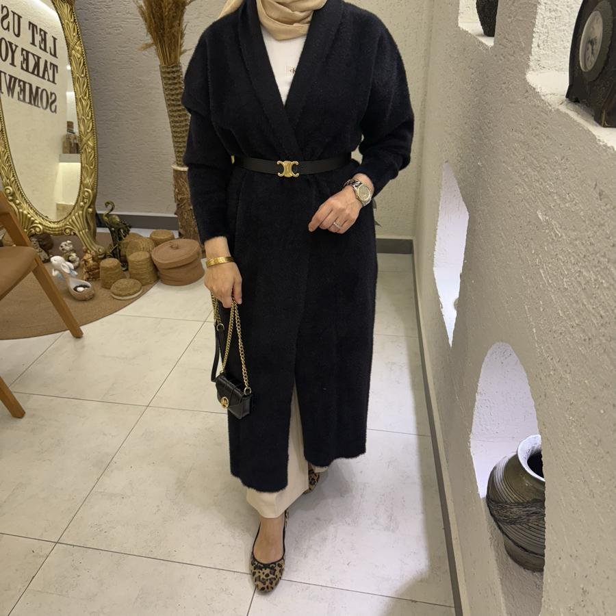 Şal yaka tam boy Angora hırka /siyah - Görsel 3